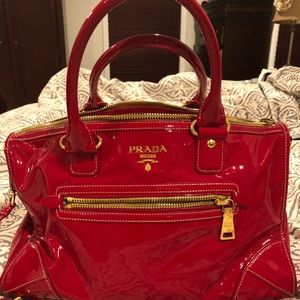 Pre-loved Fire Engine Red patent leather Prada bag